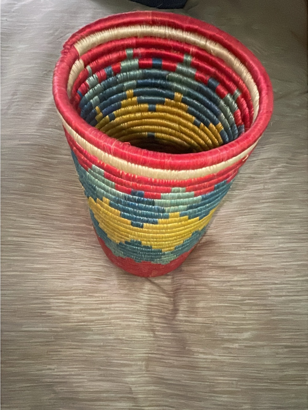 Handwoven Multicolor Decorative Basket - Red, Yellow & Blue
